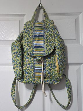 Elizabeth Austen Quilted Floral Backpack in Green and Yellow